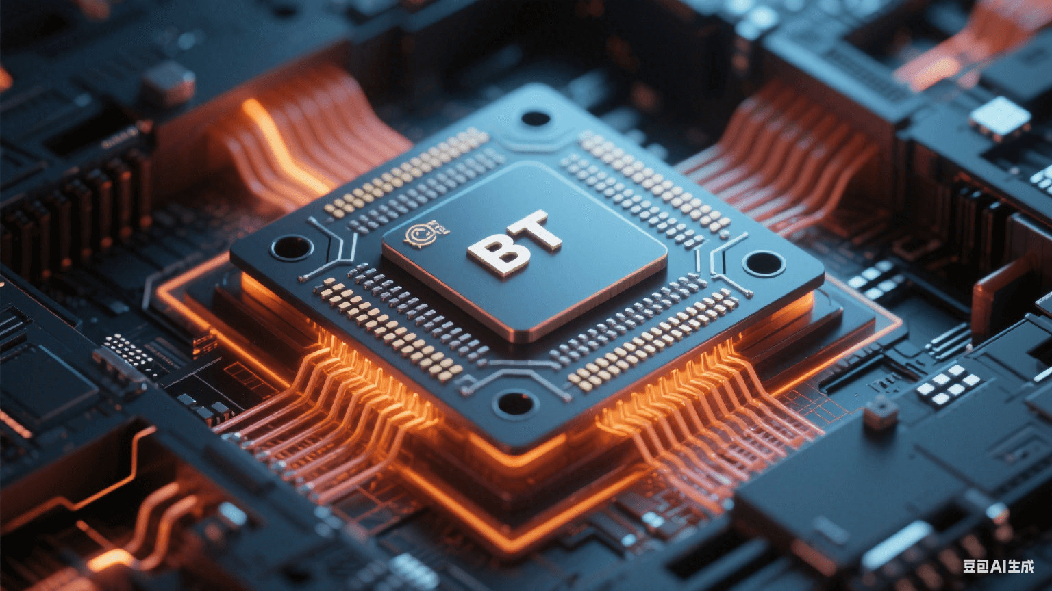 HDI 基板三層結(jié)構(gòu)示意圖，展示微孔互連與積層布線設(shè)計(jì)，線寬 / 線距 30μm 級(jí)高密度線路排列