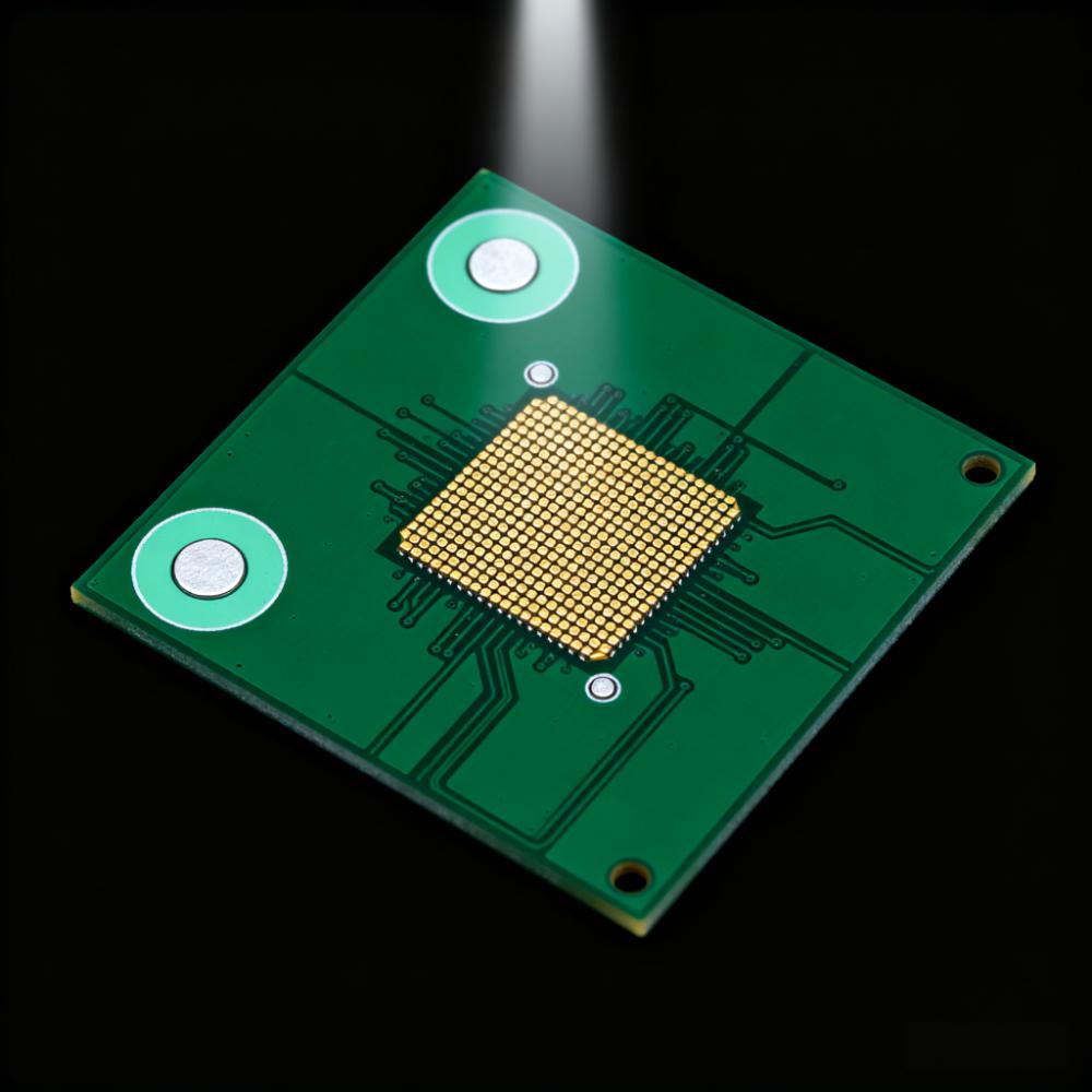 CB拼板基準(zhǔn)點(diǎn)設(shè)計(jì)特寫，對角全局基準(zhǔn)點(diǎn)（1.2mm+2.4mm無阻焊區(qū)）與BGA局部基準(zhǔn)點(diǎn)