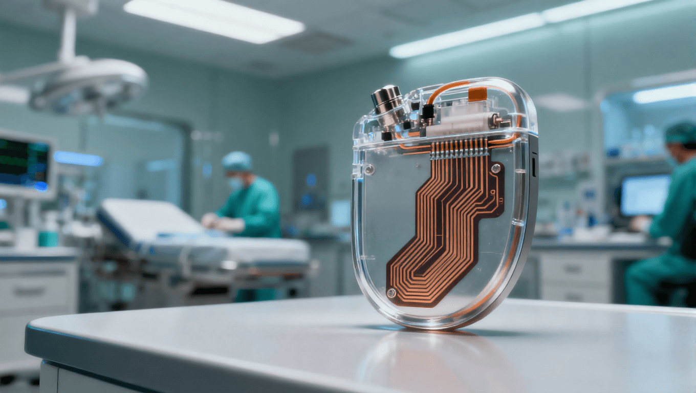 潔凈醫(yī)療環(huán)境中的植入式心臟起搏器，聚焦內(nèi)部 PI 薄膜電路板的精密結(jié)構(gòu)