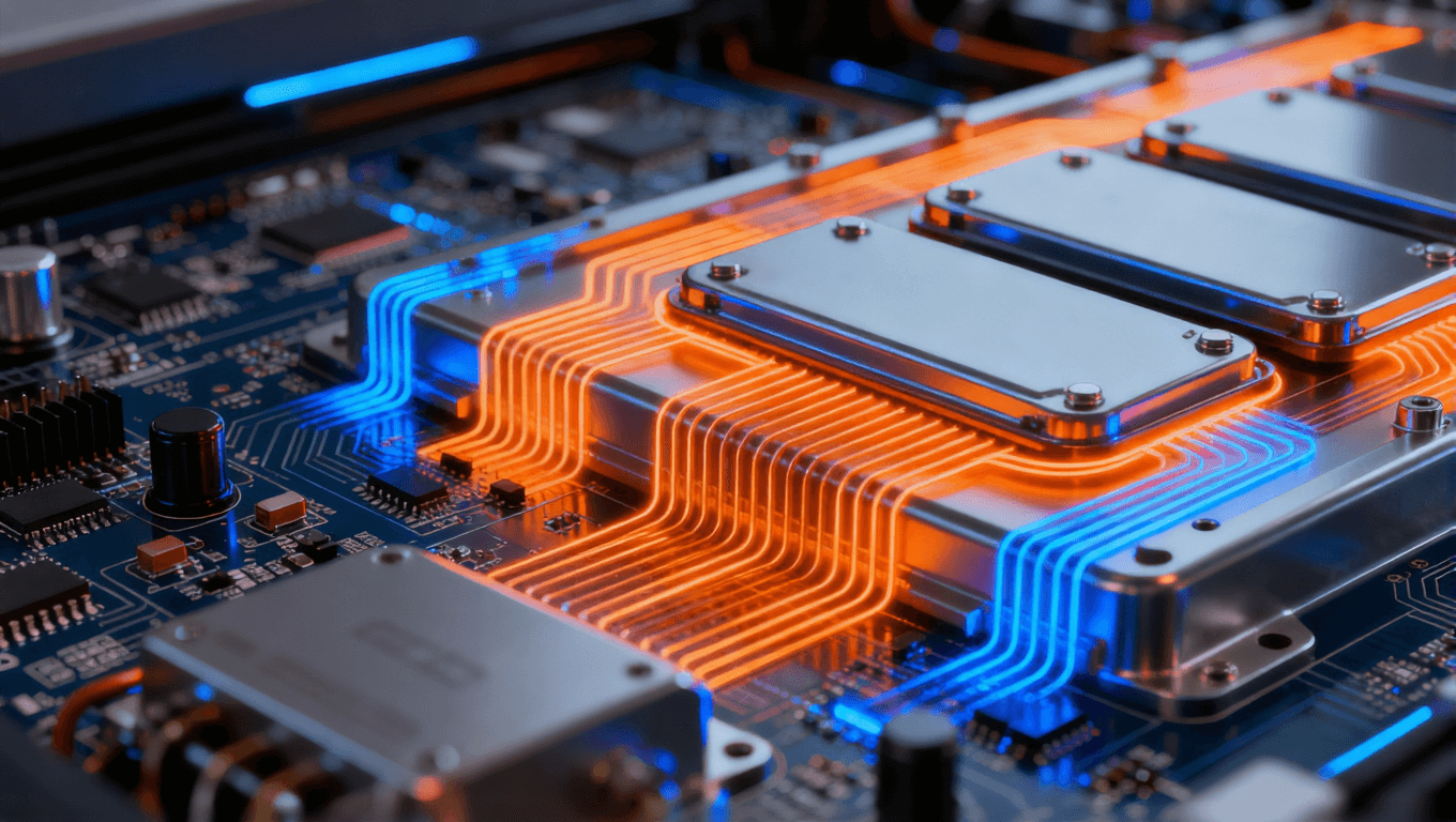 電動汽車電池管理模塊，先進電路板技術，電池單元與逆變器電路特寫，熱散發(fā)效果