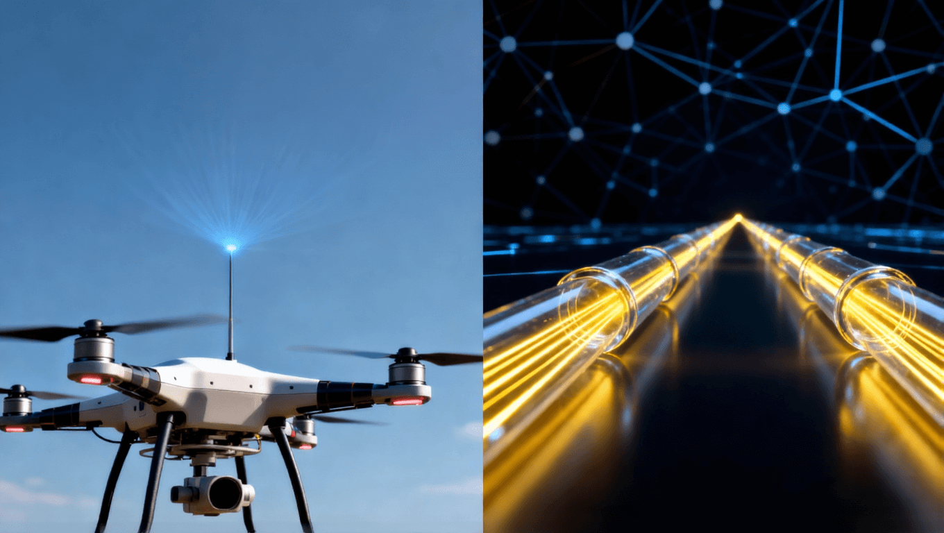 無人機(jī)同時(shí)使用射頻和光通信鏈路的抽象示意圖