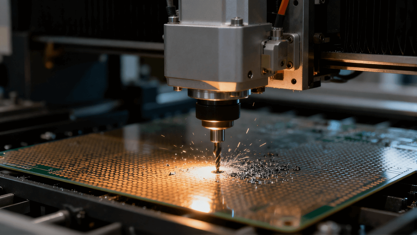 高頻板材在PCB加工過(guò)程中的精密鉆孔工藝特寫圖