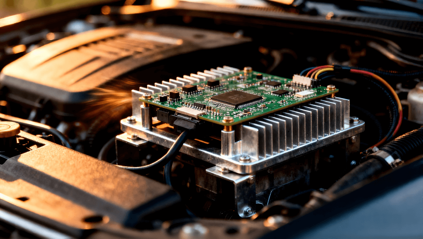 車載電子模塊在發(fā)動(dòng)機(jī)艙附近安裝的實(shí)際應(yīng)用場(chǎng)景示意圖