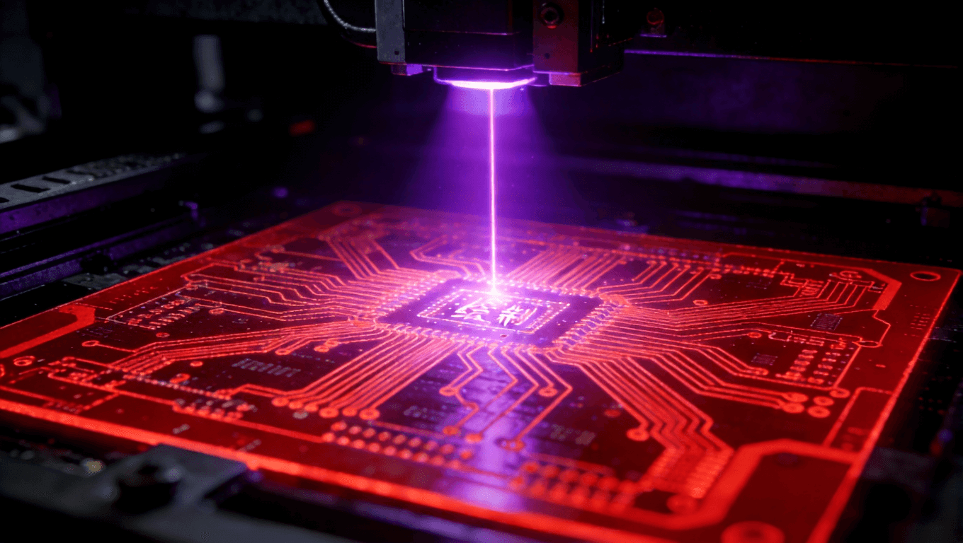激光直接成像工藝在毫米波PCB制造中繪制高精度線路的瞬間