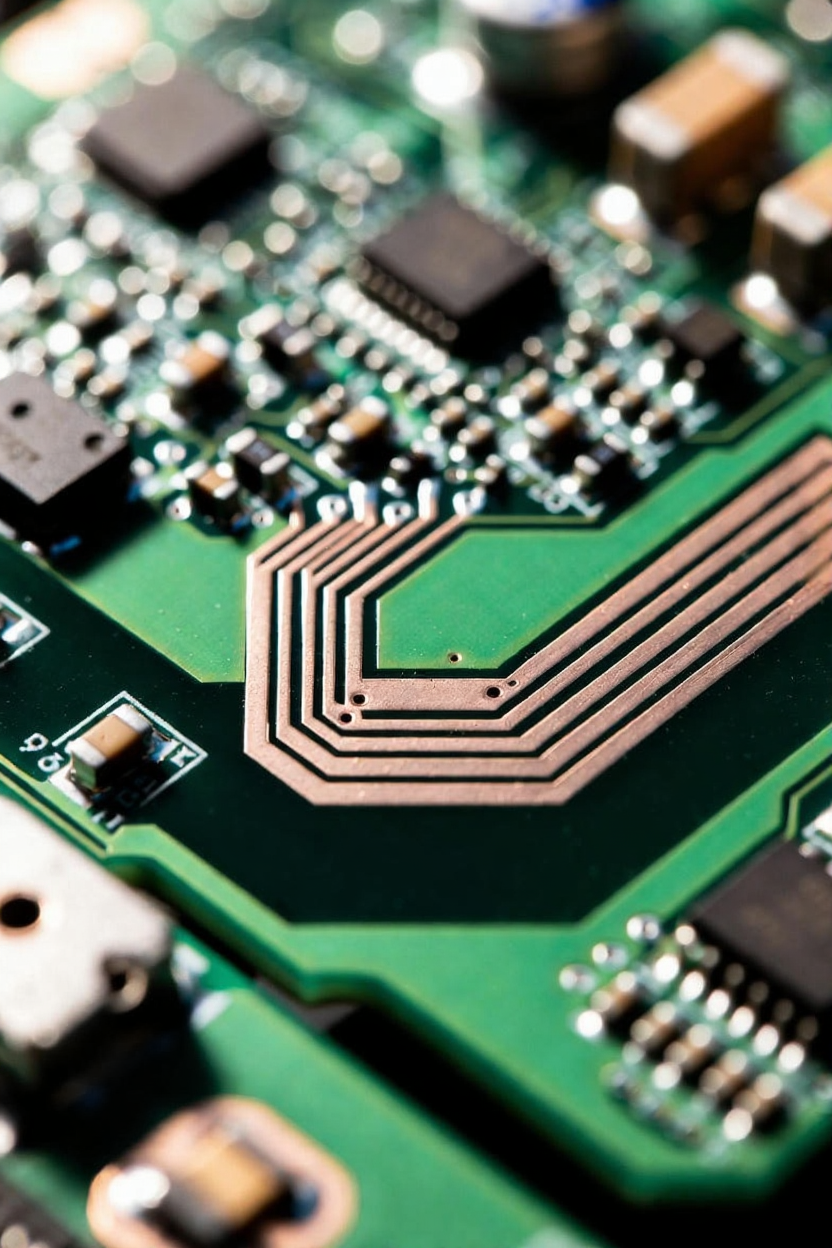 PCB高速信號線采用45度折線拐角的特寫視圖 PCB高速信號線采用45度折線拐角的特寫視圖