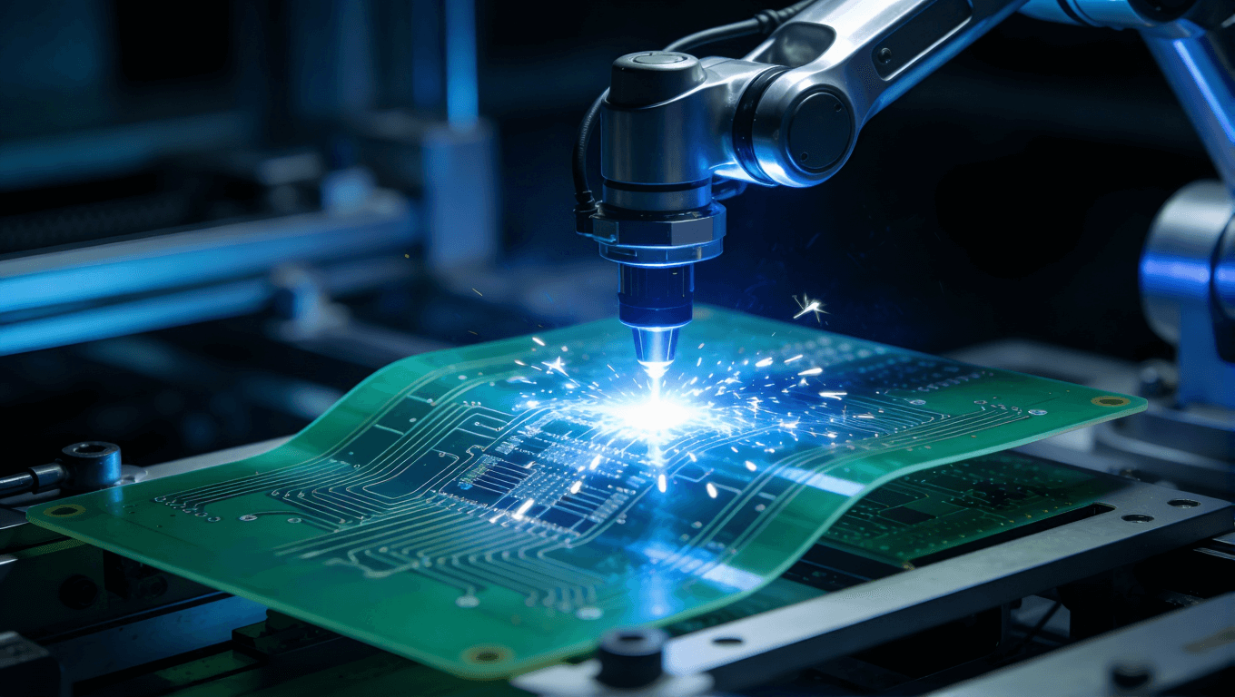 超聲探頭柔性板高精度激光生產(chǎn)工藝現(xiàn)場，展示先進的微米級加工技術(shù)與自動化質(zhì)量控制