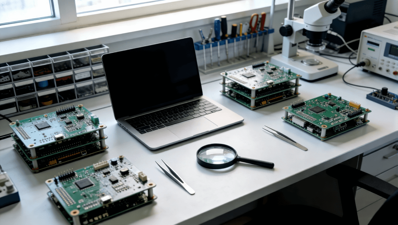 高頻電路板焊接后期檢測與技術支持工作臺環(huán)境，體現(xiàn)專業(yè)服務與全周期質(zhì)量護航