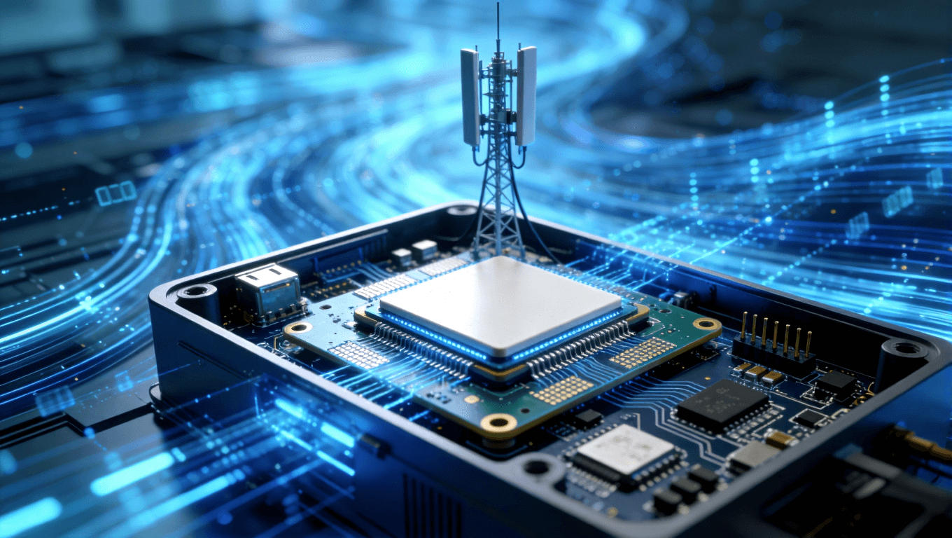 5G射頻模塊中使用陶瓷基板的科技場景示意圖，突出高頻高速應用