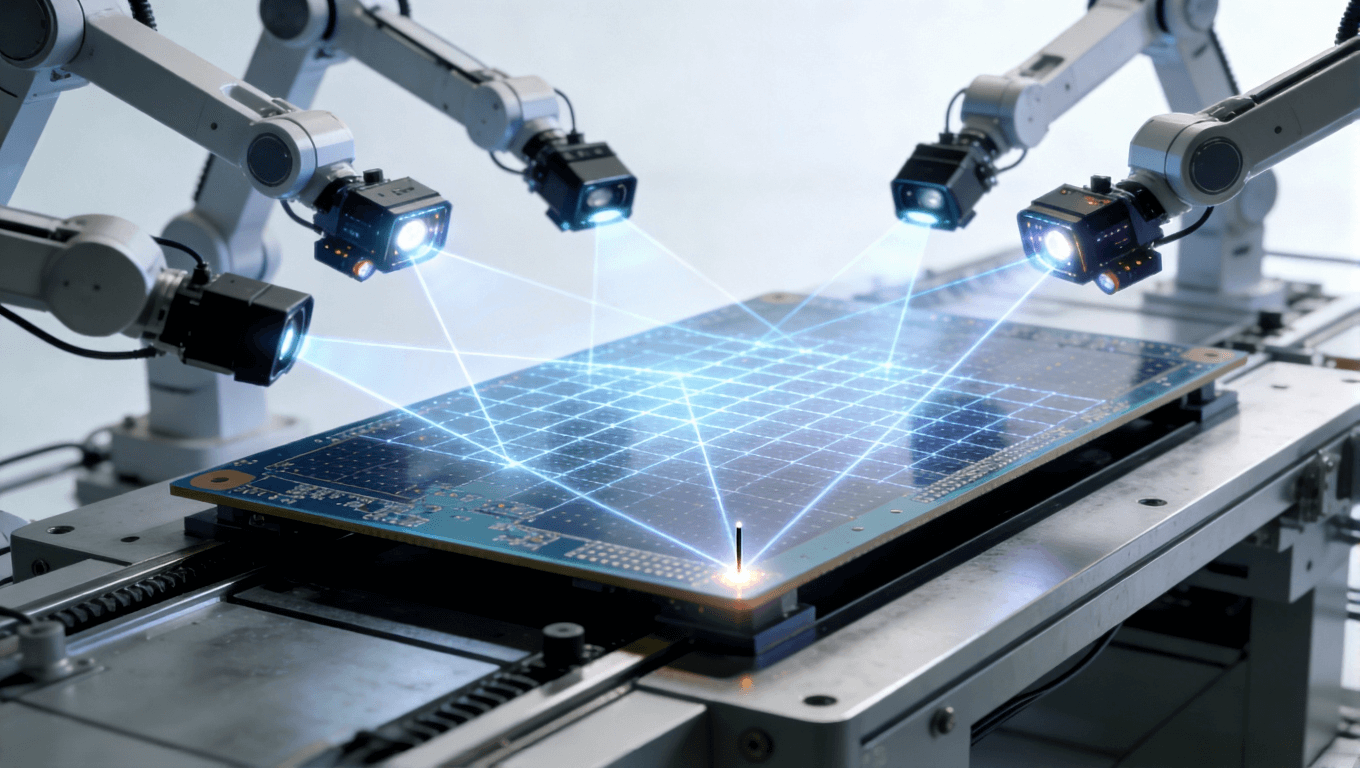 AI視覺檢測(cè)系統(tǒng)在軟硬結(jié)合板生產(chǎn)線上進(jìn)行自動(dòng)化精密檢測(cè)的場(chǎng)景